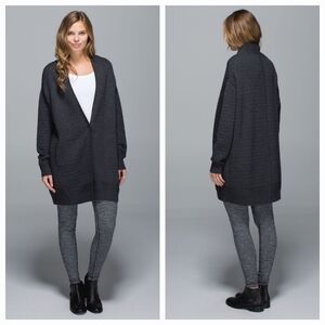 Lululemon All Day Heathered Black Cardigan Merino Wool Oversized Fit.